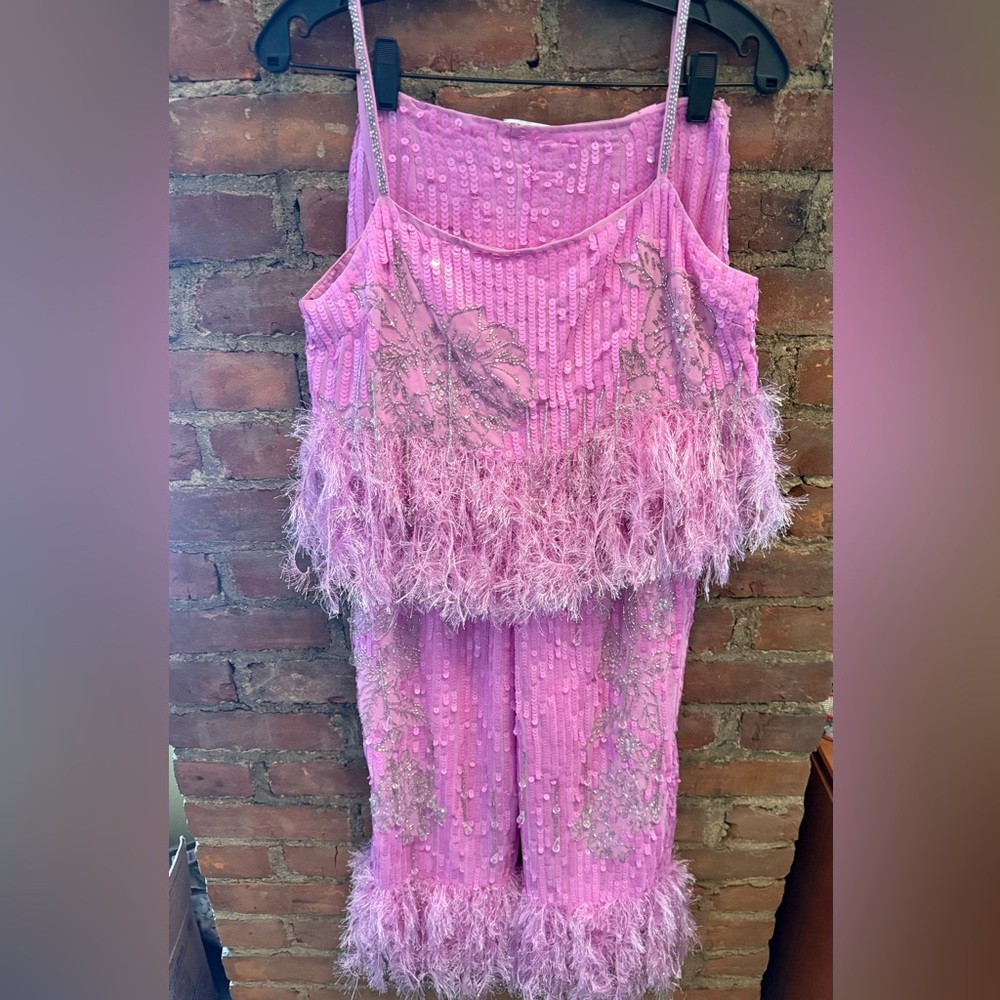 ASOS Pink Feathered Embellished Camisole Top and pants